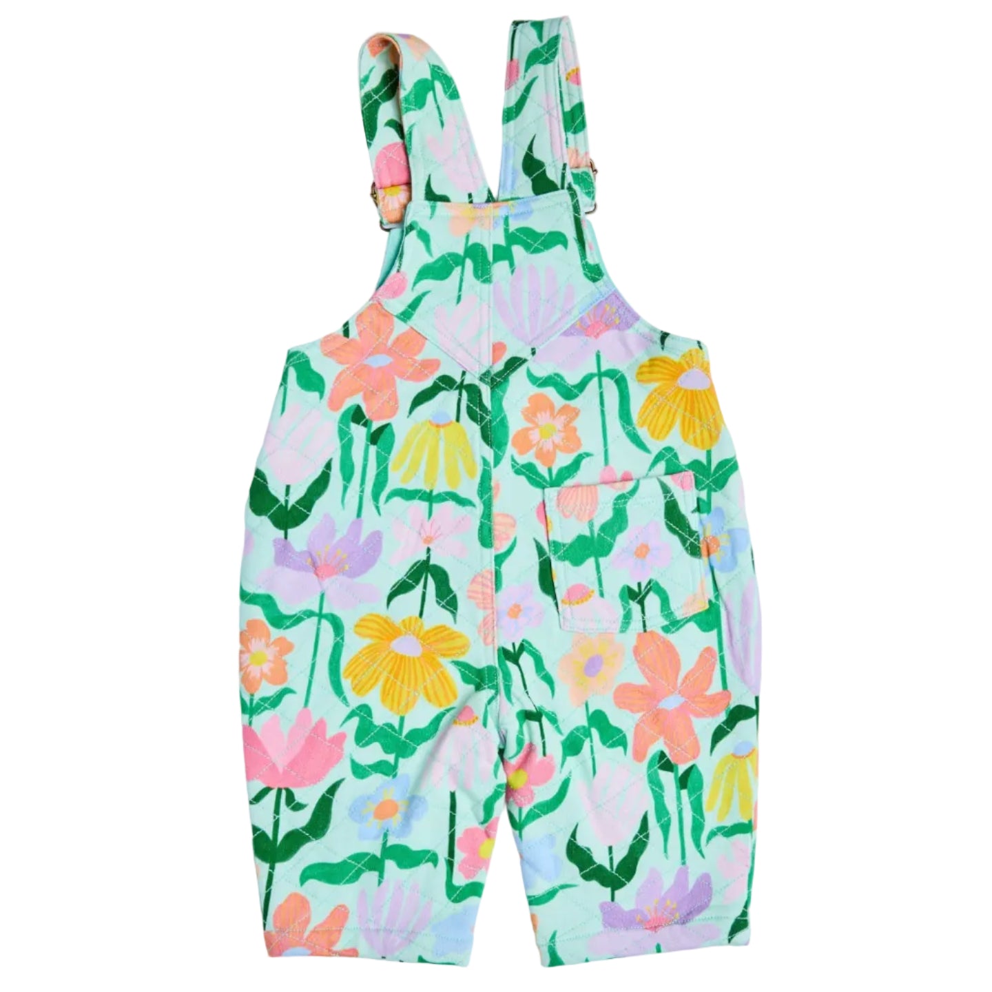 Popping Flowers Green Organic Cotton Quilted Fleece Overalls