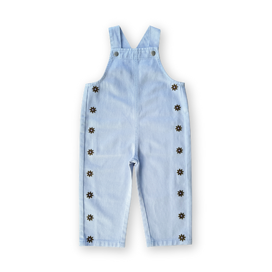 Organic Embroidery Posy Ice Blue Kids Overalls