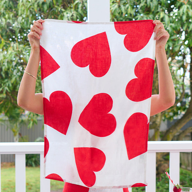 Love Heart Linen Tea Towel