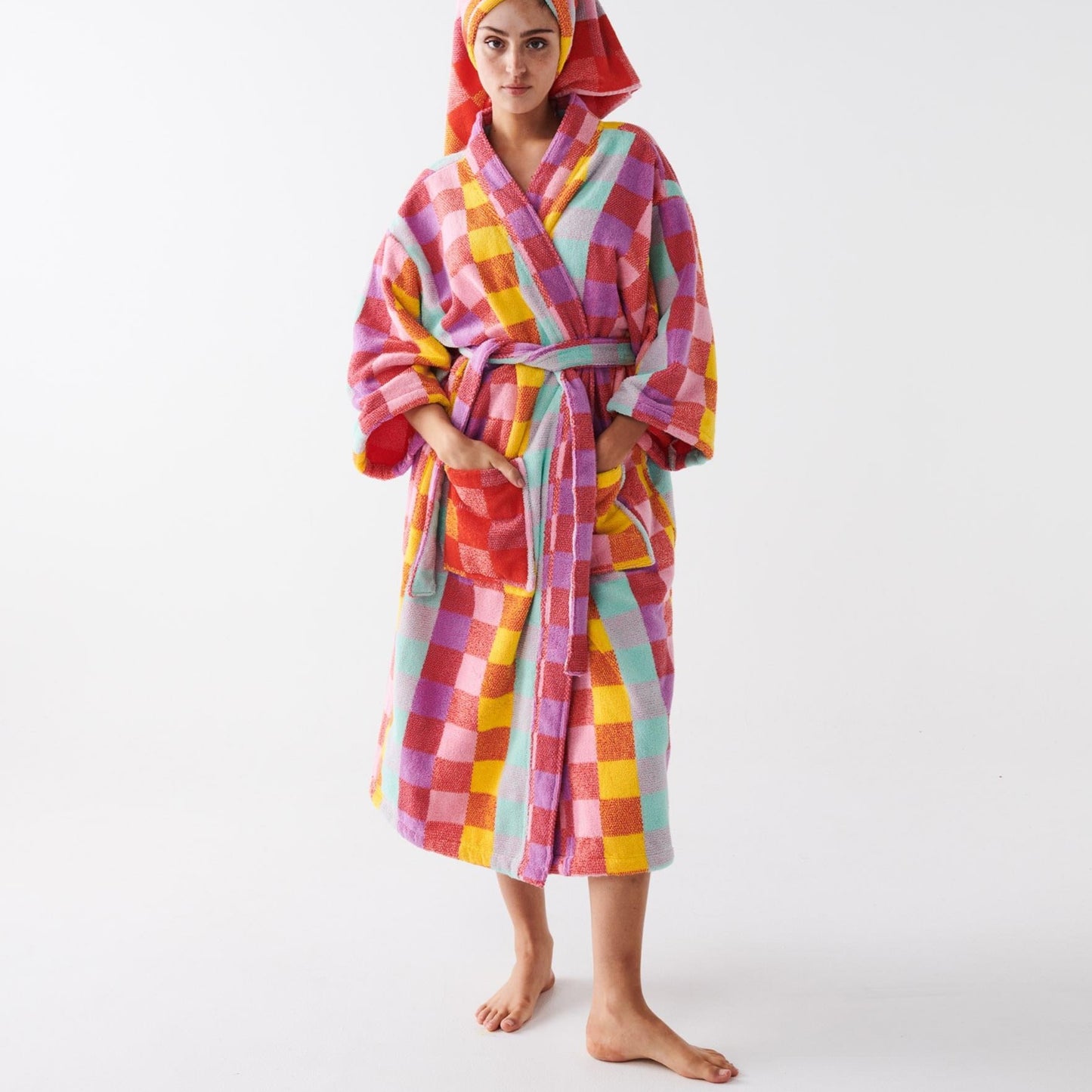 Sherbet Tartan Terry Bath Robe