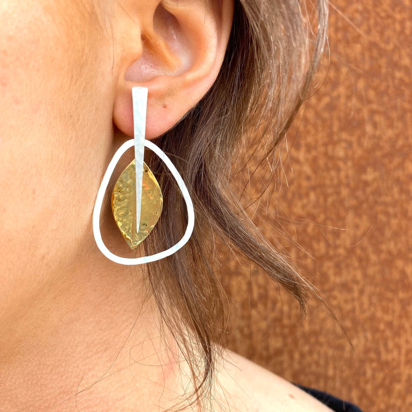 Stylised Leaf Brass Earrings
