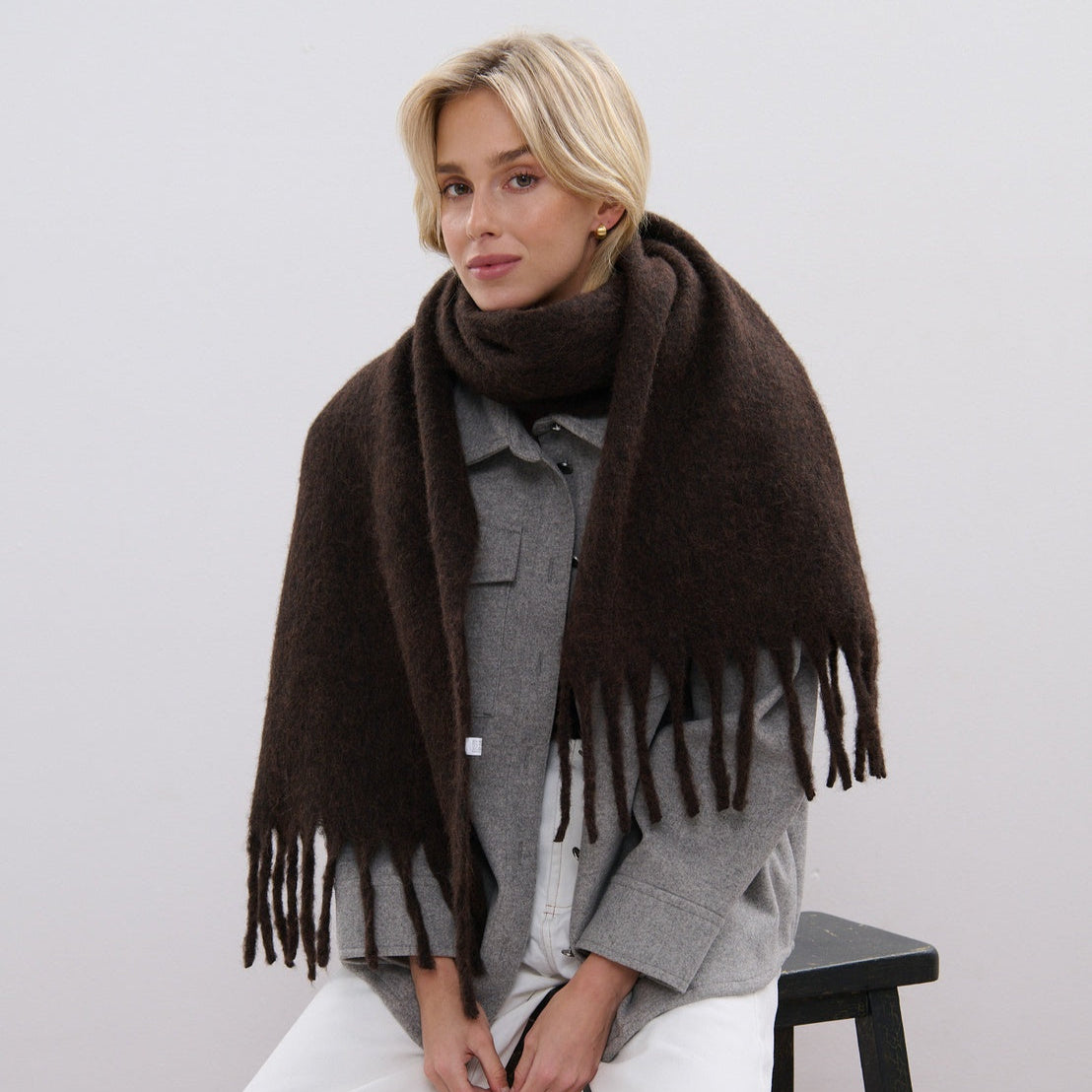 Chocolate Wool Blend Fluffy Scarf