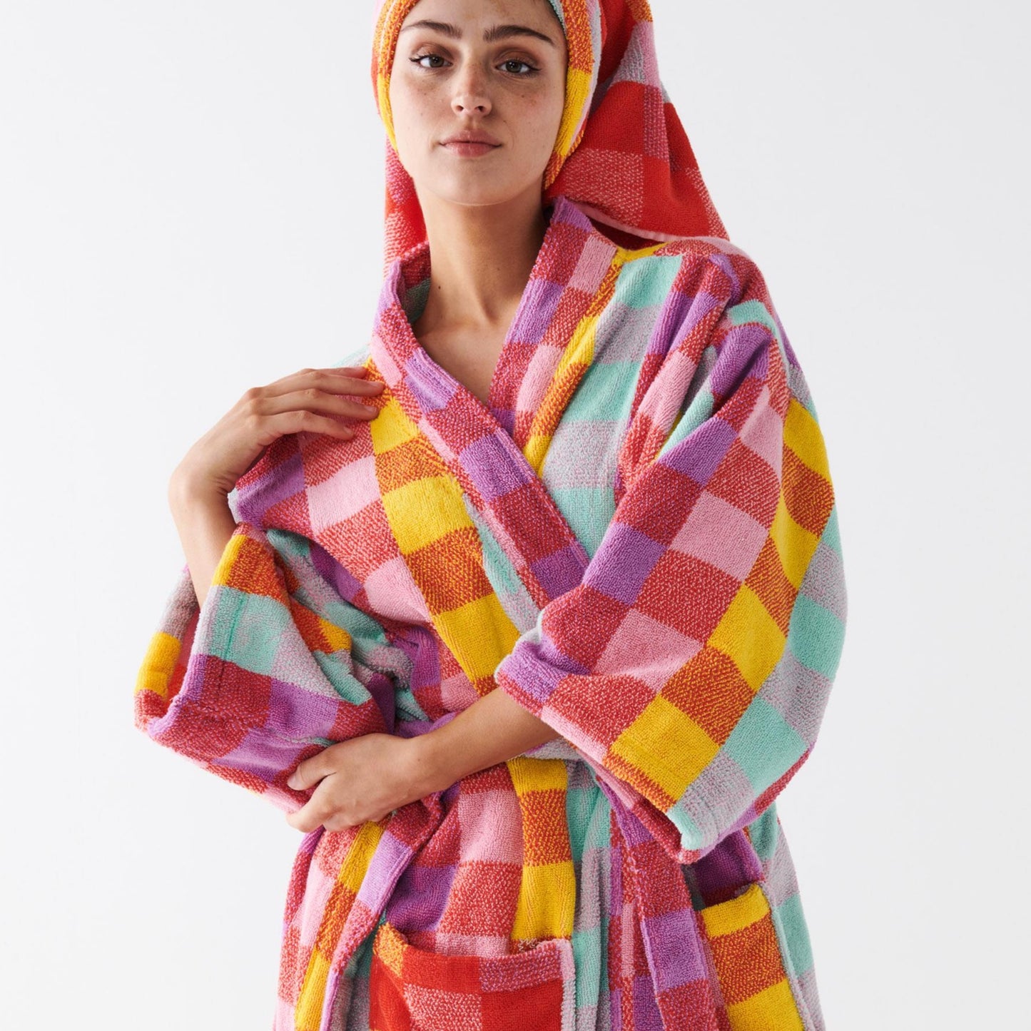 Sherbet Tartan Terry Bath Robe