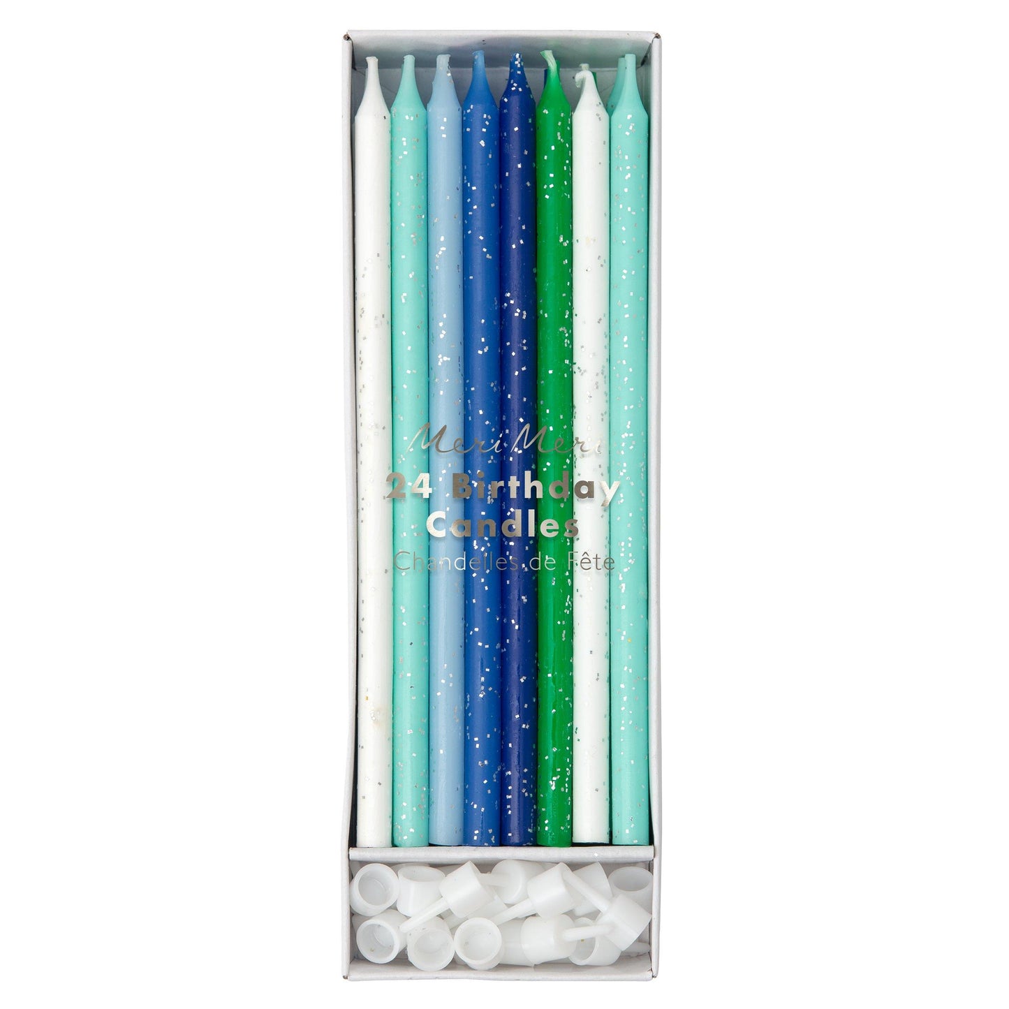 Blue & Green Glitter Birthday Candles (Pack of 24)