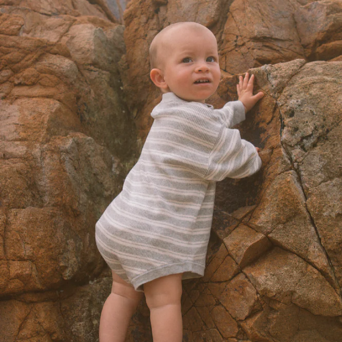 Milk & Grey Striped Organic Baby Romper