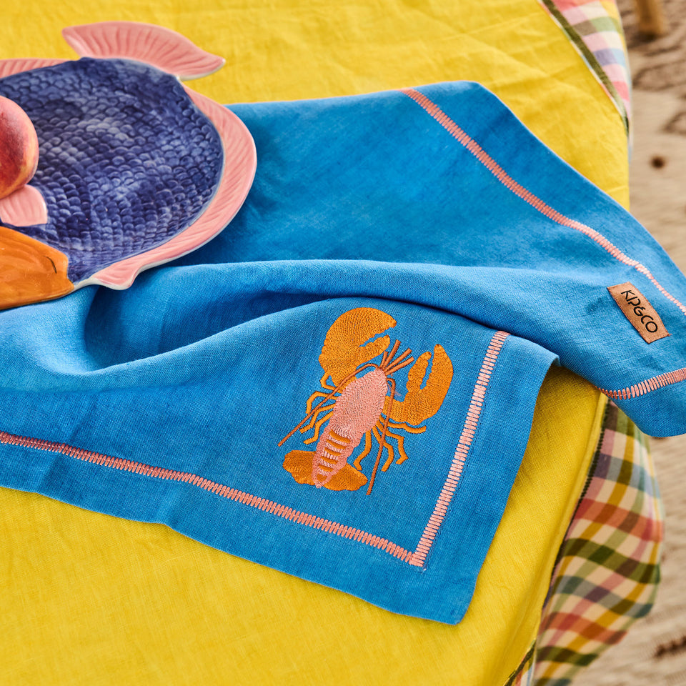 Lobster Embroidered Linen Napkin Set of 4
