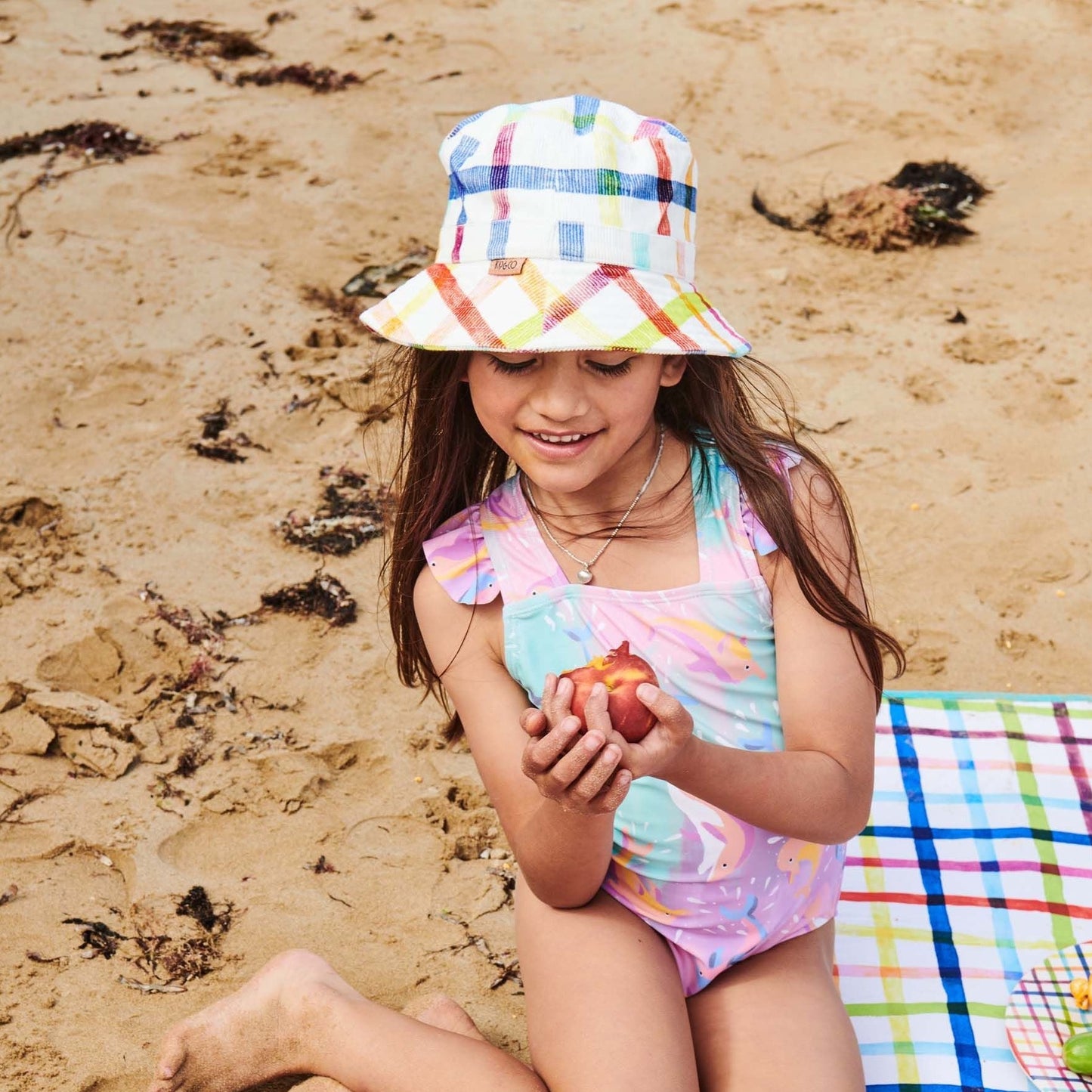 Kids Small Corduroy Bucket Hat Picnic Check