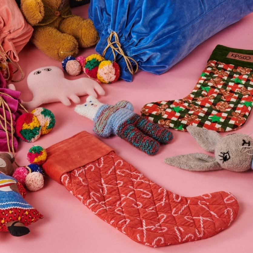 Candy Cane Red Velvet Stocking