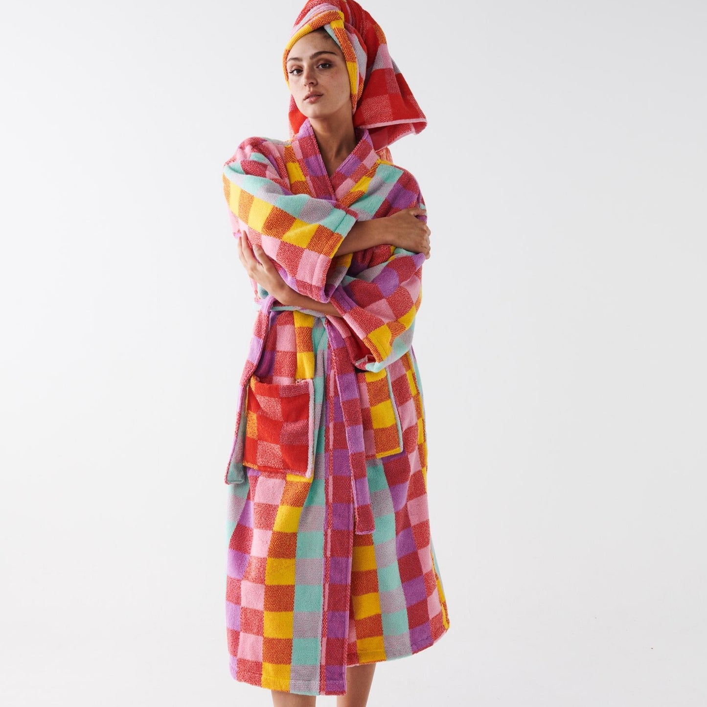 Sherbet Tartan Terry Bath Robe