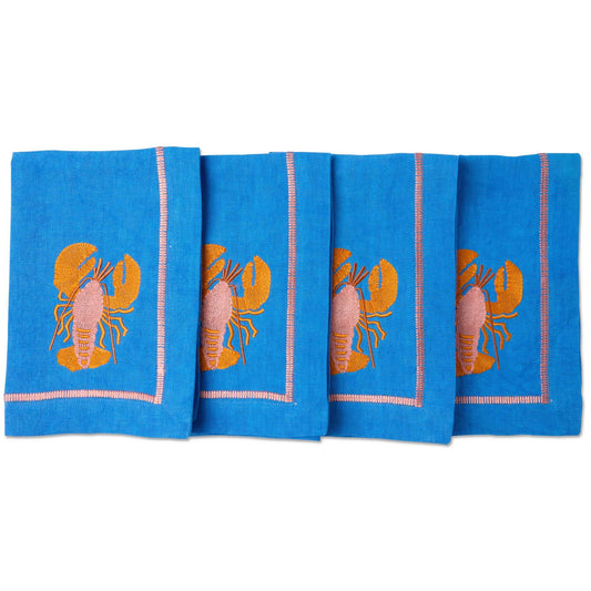 Lobster Embroidered Linen Napkin Set of 4