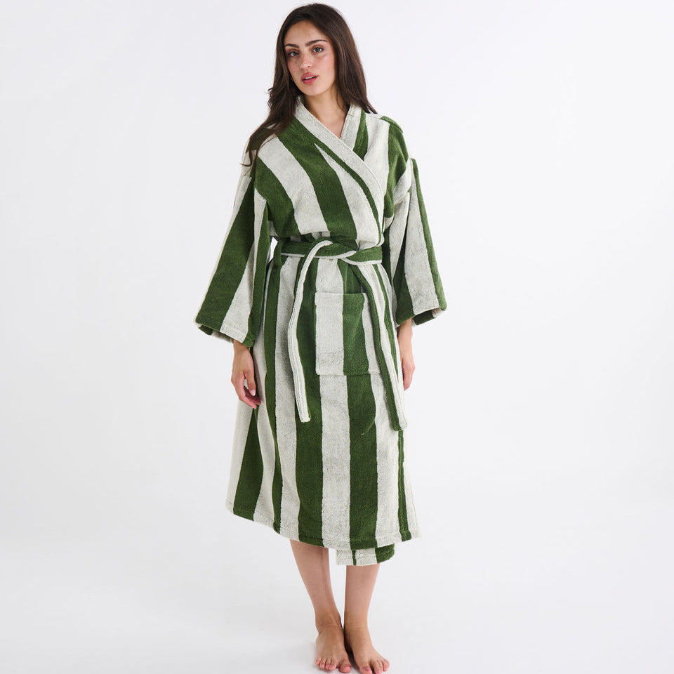Moss Stripe Terry Bath Robe