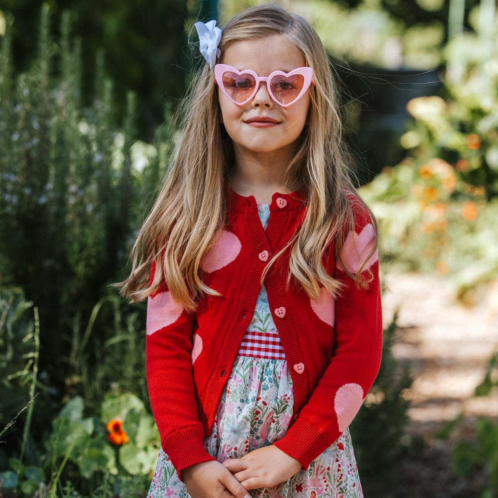 Maxine Red with Pink Hearts Cardigan