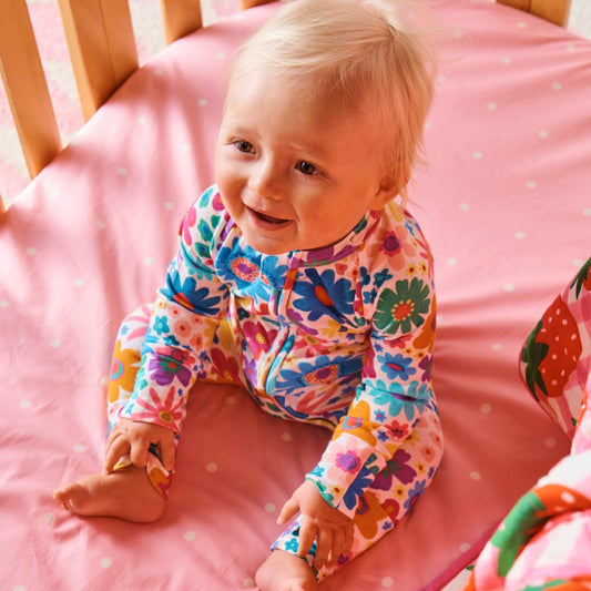 Rainbow Flowers Organic Long Sleeve Zip Romper