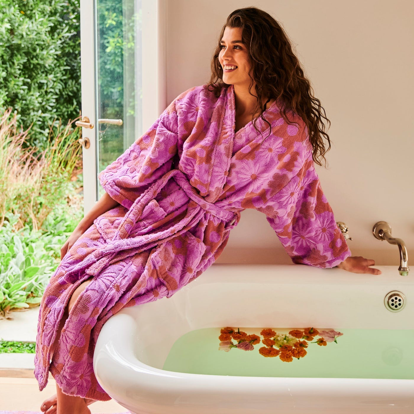 Peach Fleur Terry Bath Robe