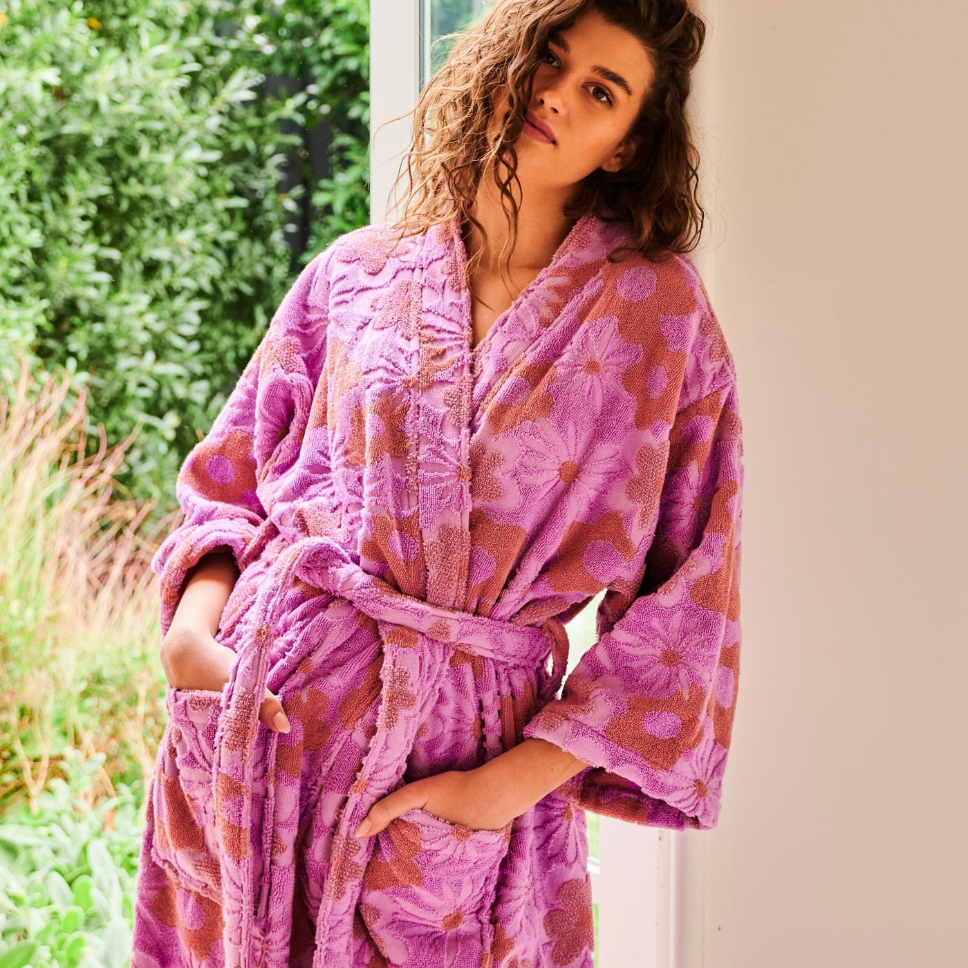 Peach Fleur Terry Bath Robe