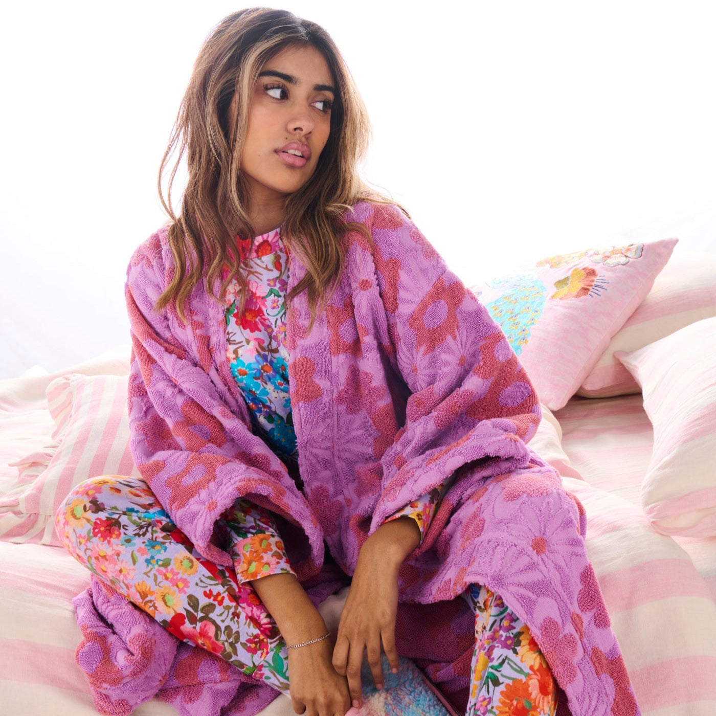 Peach Fleur Terry Bath Robe