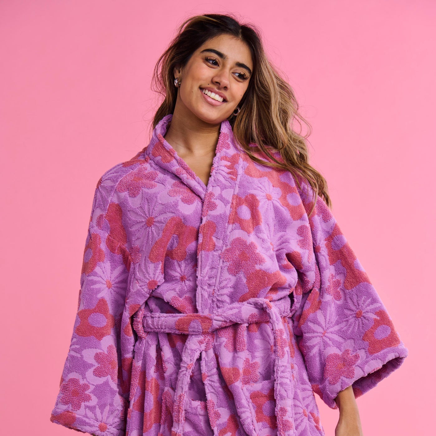 Peach Fleur Terry Bath Robe