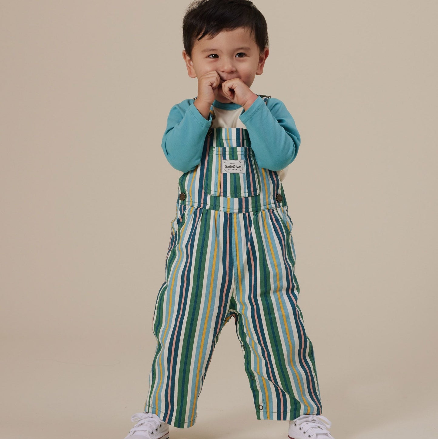 Austin Evergreen Stripe Denim Kids Overalls