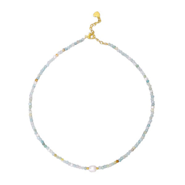 Aqua Cut Stone and Freshwater Pearl Necklace