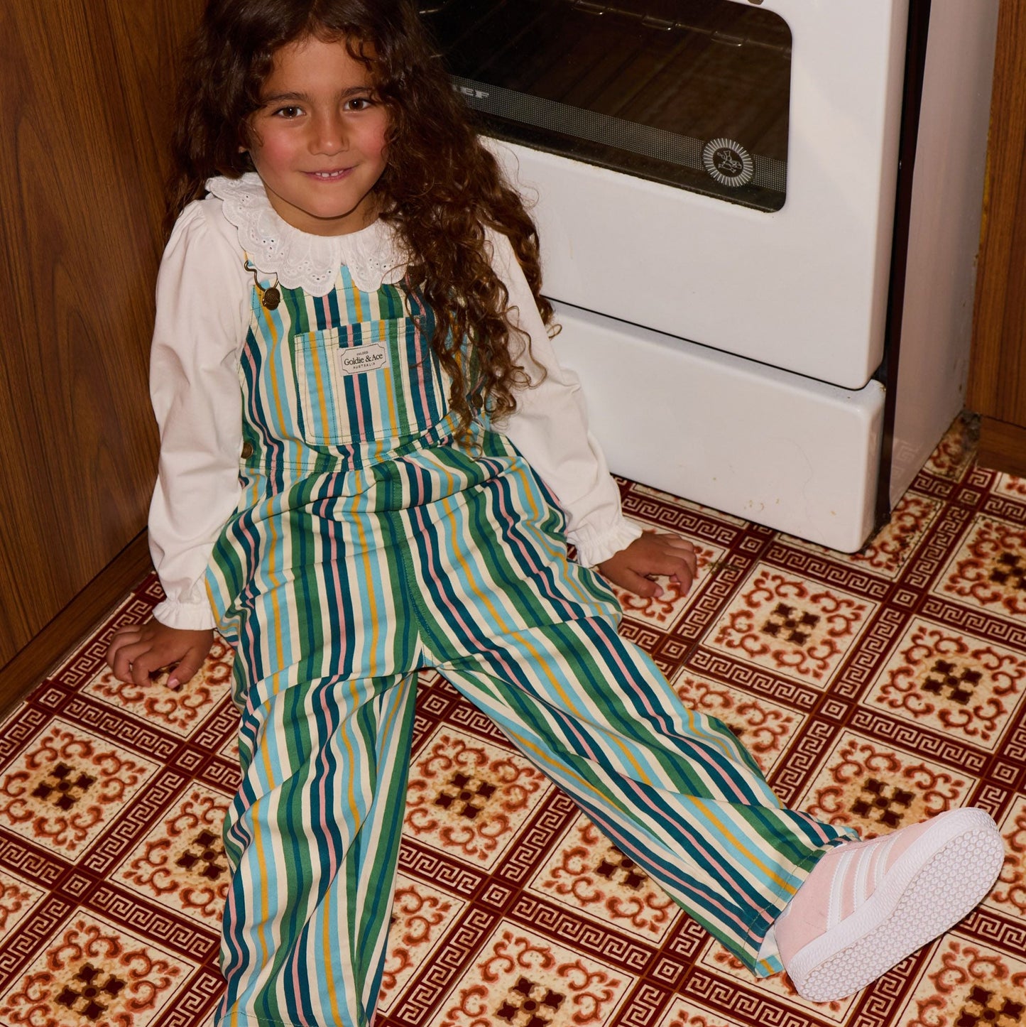 Austin Evergreen Stripe Denim Kids Overalls