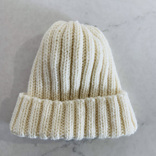 Hand Knitted Wool Beanie - Cream