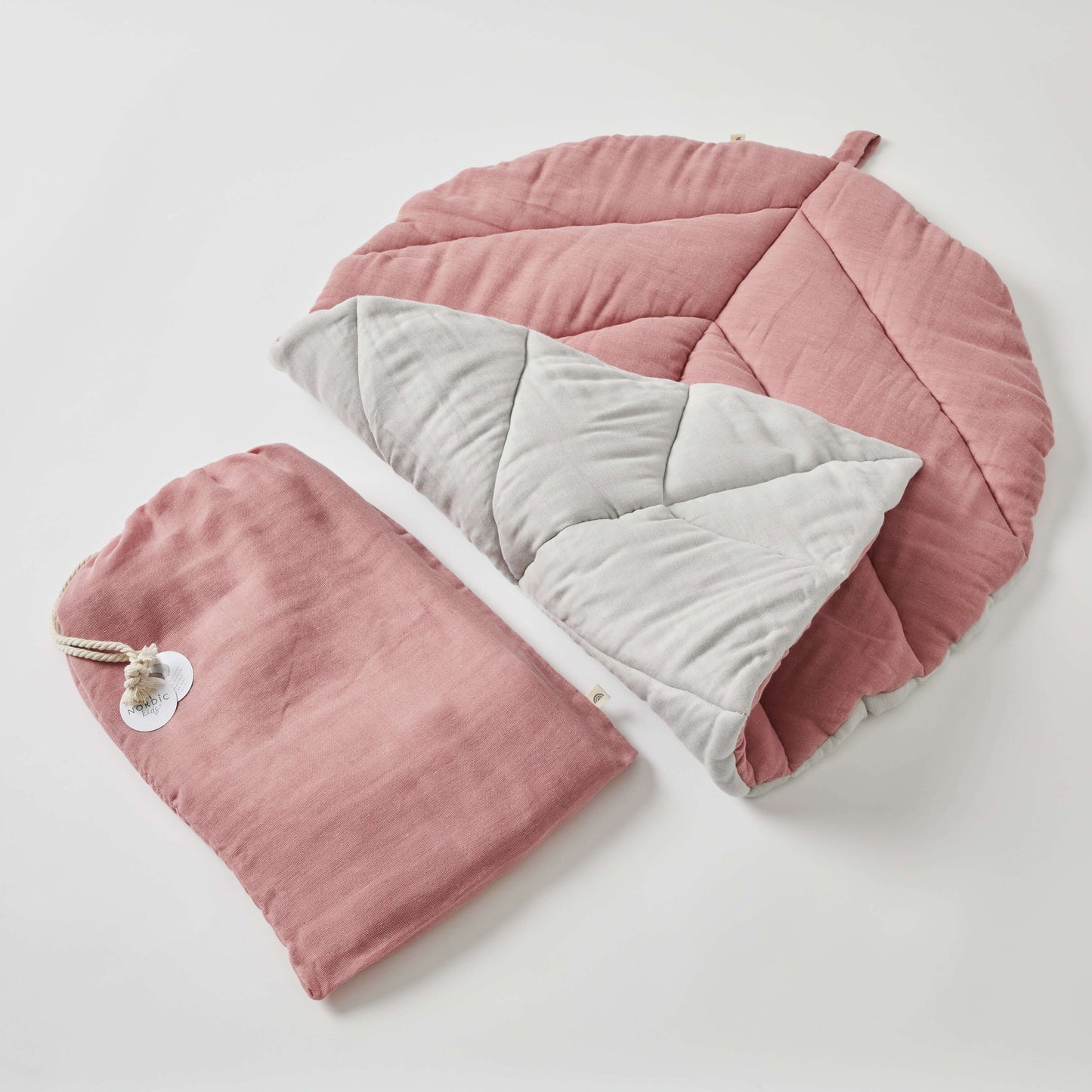 Leaf Reversible Muslin Playmat - Dusty Rose