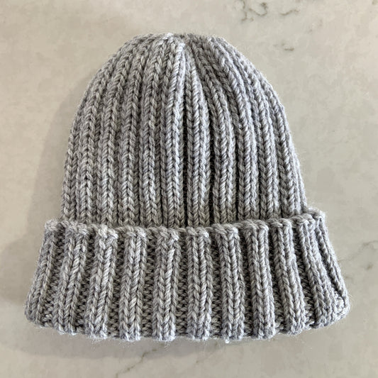 Hand Knitted Wool Beanie - Grey Marle