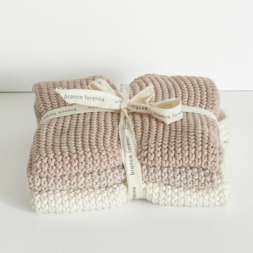 Knitted Cotton Washcloths Petal Set of 3