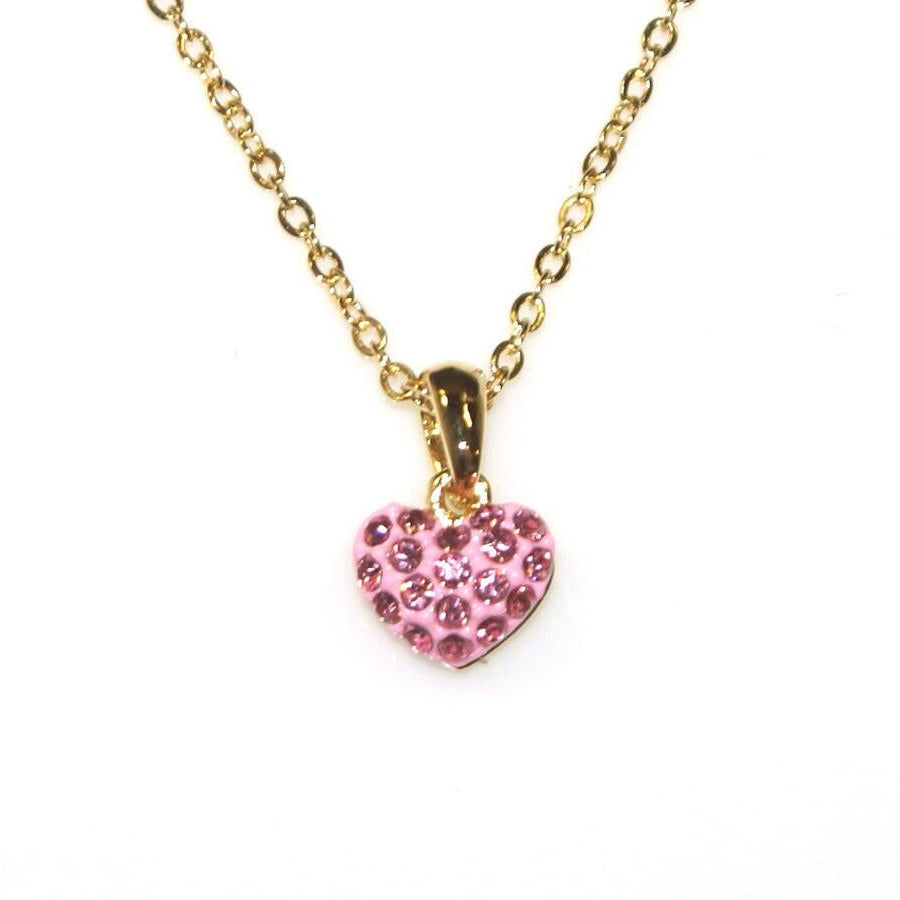 Little Diamante Heart Necklace Gold & Light Pink