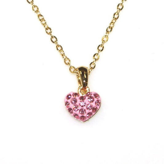 Little Diamante Heart Necklace Gold & Light Pink