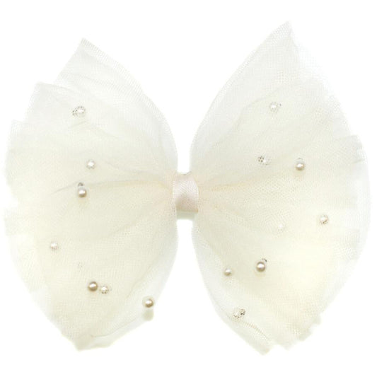 Pearl Tulle Big Bow Clip