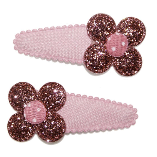 Glitter Pink Daisy Medium Snaps Set of 2