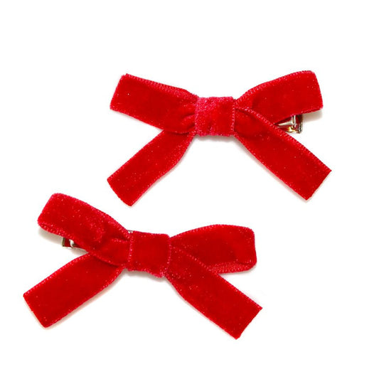 Red Velvet Bow Clips Set of 2