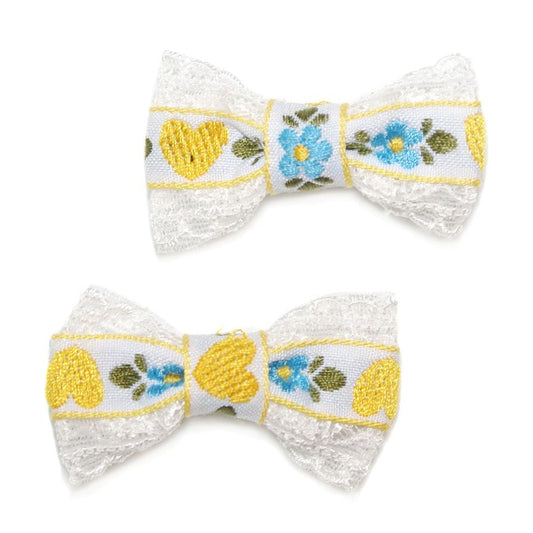 Scandi Yellow Heart Lace Bow Clips