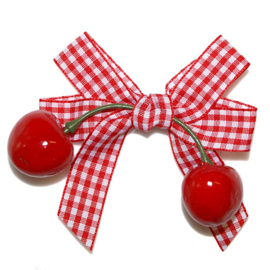 Cherries Gingham Big Bow Clip