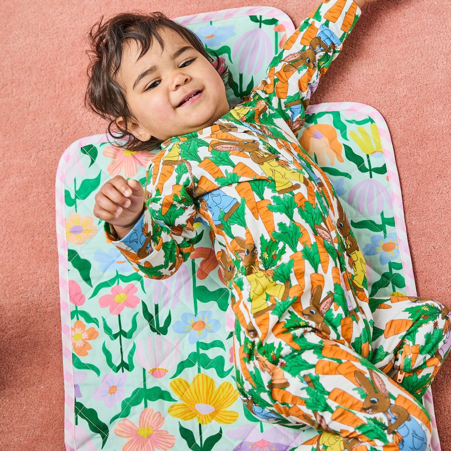 Popping Flowers Green Baby Change Mat