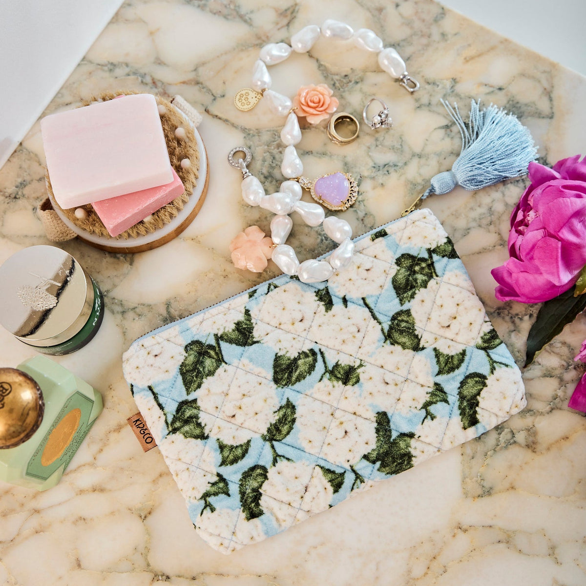Hydrangea Blue Velvet Cosmetics Purse