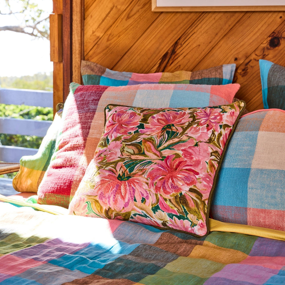 Warm Floral Breeze Embroidered Cushion