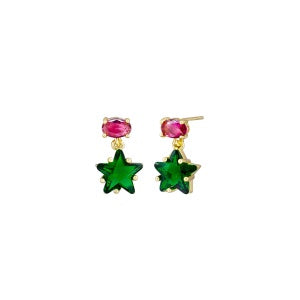Green Crystal Star Earrings