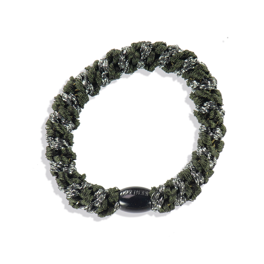 Bottle Green Dark Grey Glitter KKNEKKI Hair Tie