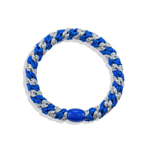 Electric Blue Glitter Silver Glitter Stripe KKNEKKI Hair Tie