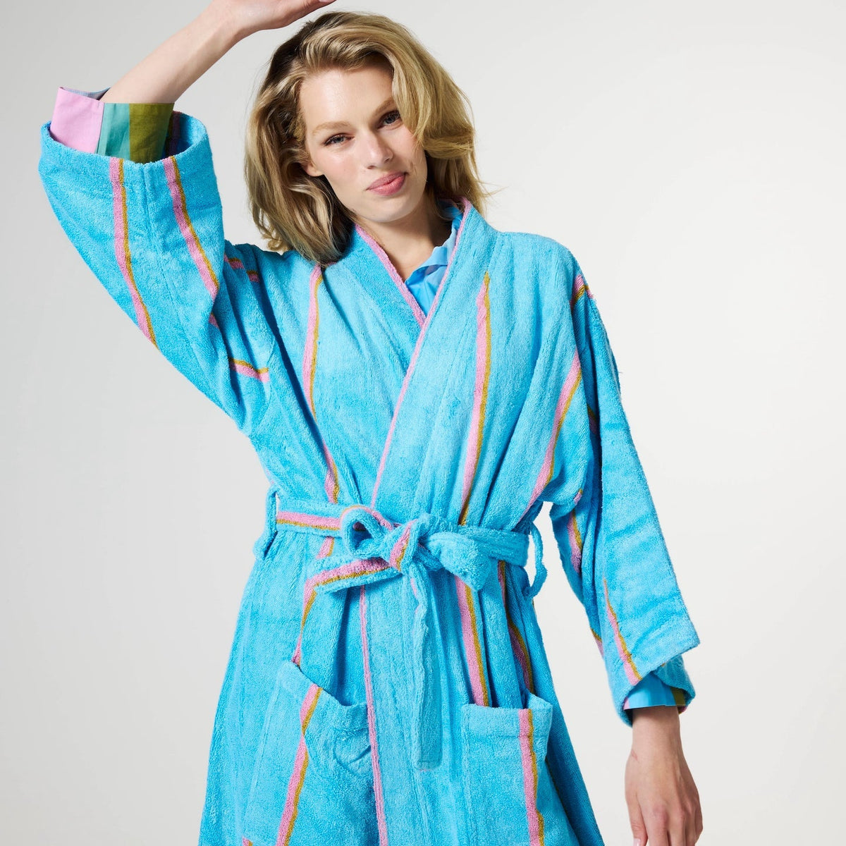 Aegean Stripe Bamboo Terry Bath Robe
