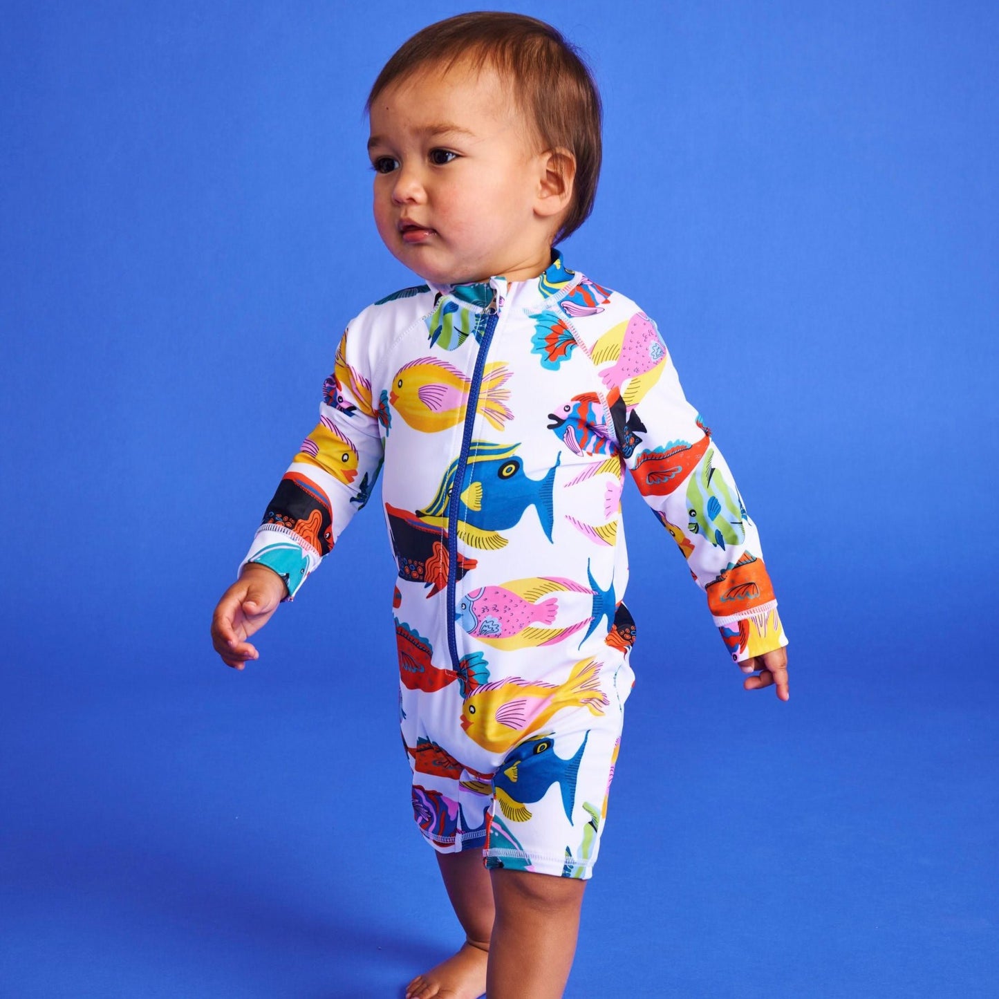 Fishy Business Baby Long Sleeve Zip Bathers