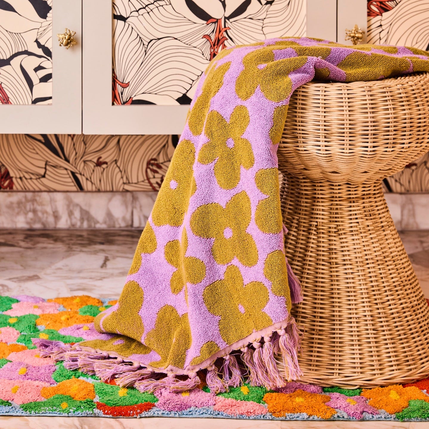 Big Flower Terry Bath Towel