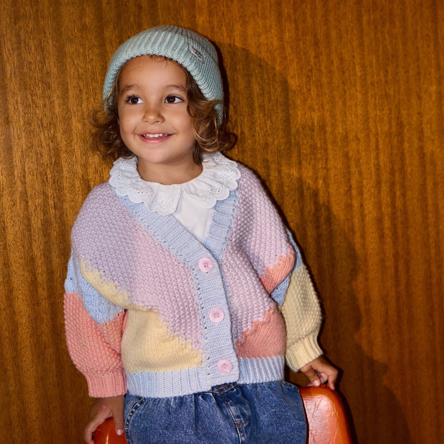 Colour Block Knit Kids Cardigan