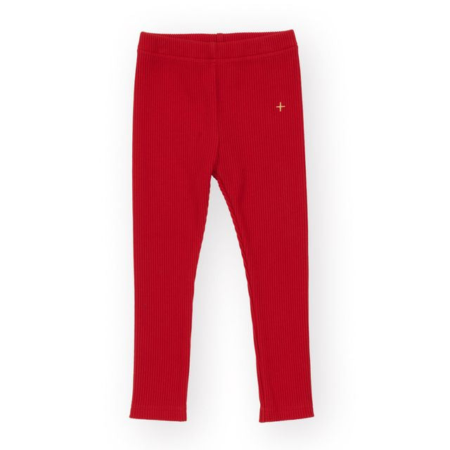 Bowie Rib Red Kids Leggings