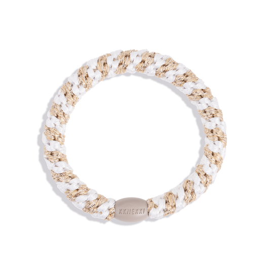 White-Beige Glitter Stripe KKNEKKI Hair Tie