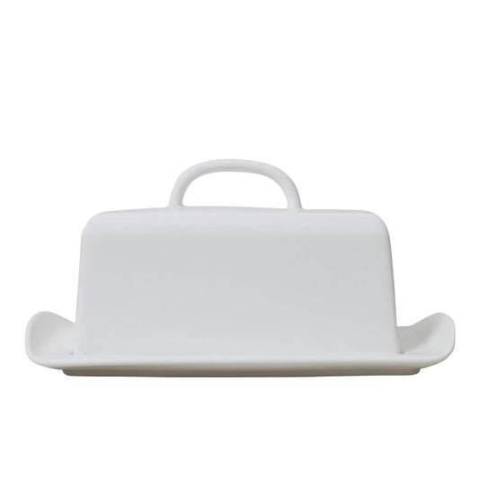 At Home White Butter Dish with Lid