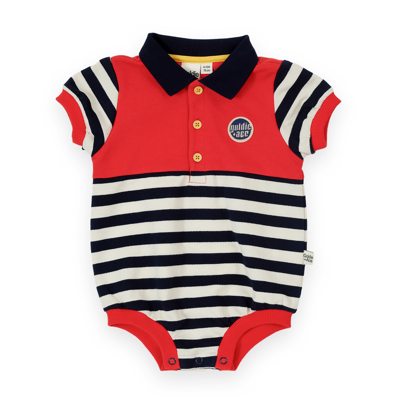 Panelled Stripe Polo Romper