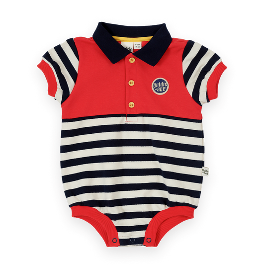 Panelled Stripe Polo Romper
